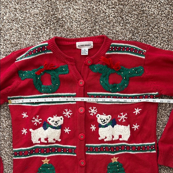 Vintage Red Holiday Christmas Tree Polar Bear Knit Cardigan Sweater Medium - Picture 7 of 11